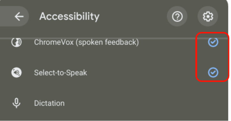 turn on and off ChromeVox and select to speak window