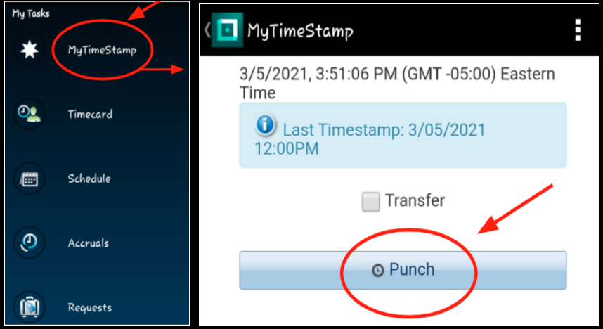 My Timestamp punch screen