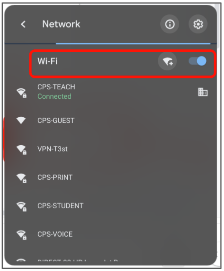 wi-fi network list screen