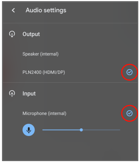 audio input and output settings screen