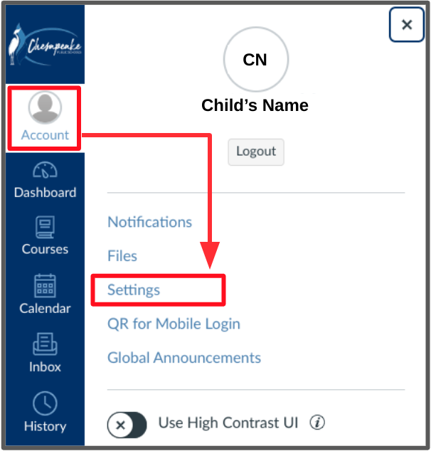 account, settings