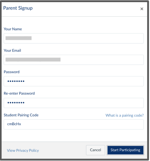 enter account signup details