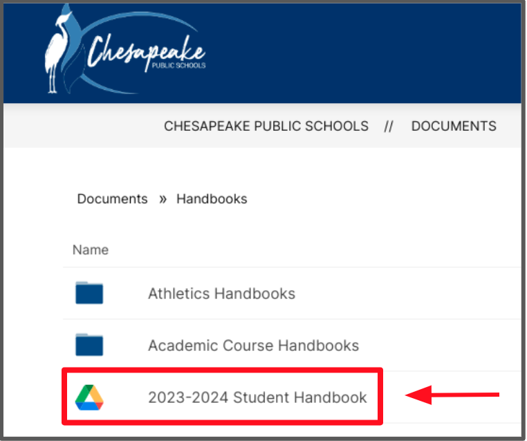 student handbook document link