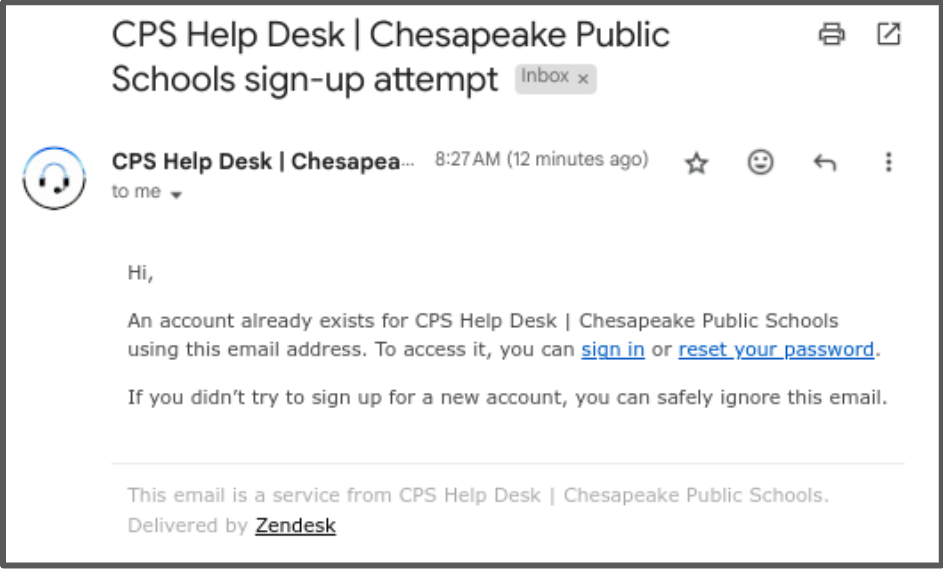 reset email