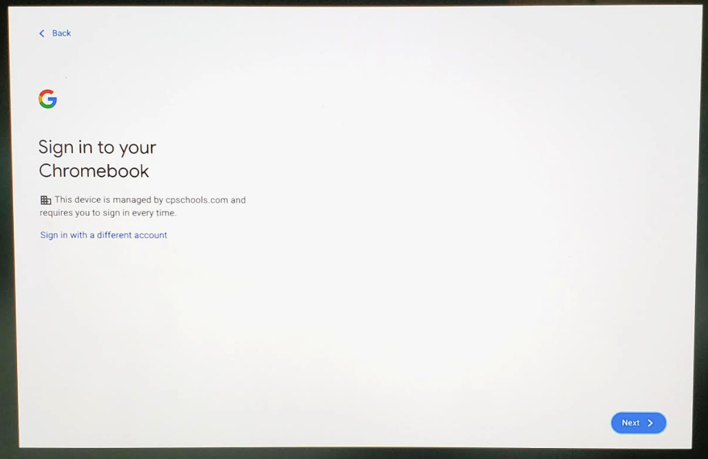 chromebook google login screen