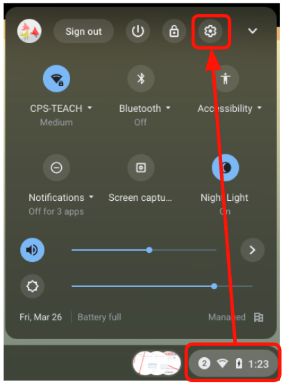settings taskbar and gear icon