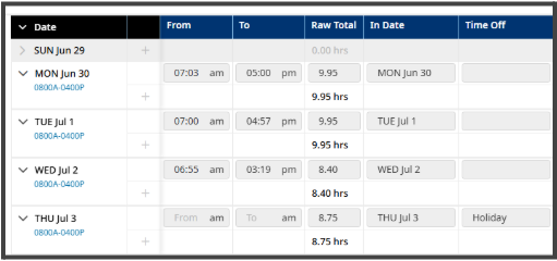 Timesheet with punches and requests