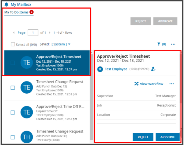 Approve Reject Timesheet Item