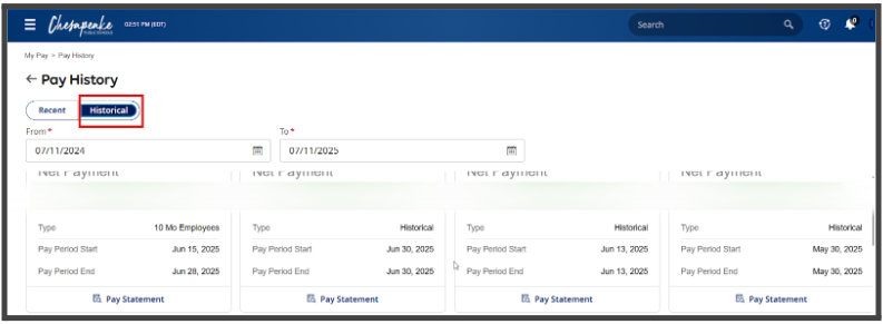 Historical Pay statements