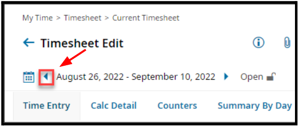 Prior timesheet arrow