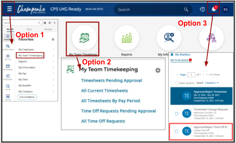 Timesheet approval options for managers