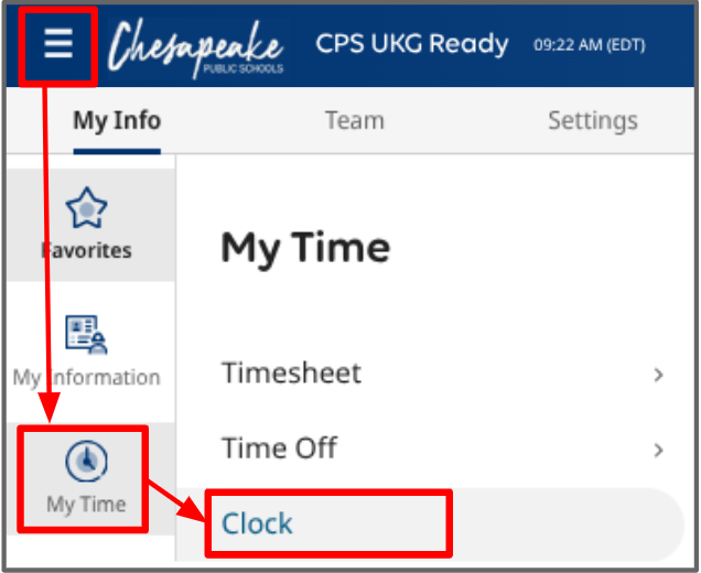 Main menu clock selection
