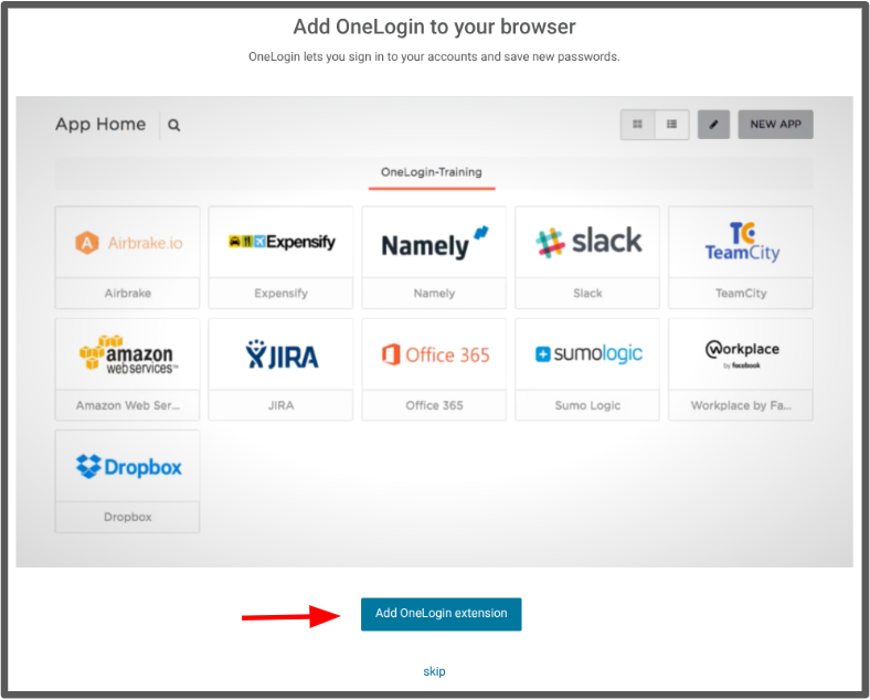 add OneLogin extension button