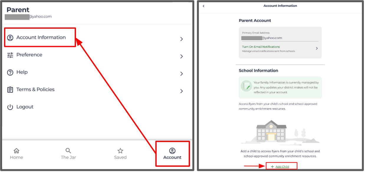account information/add a child