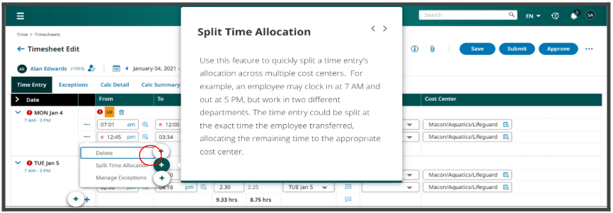 Split Time Allocation