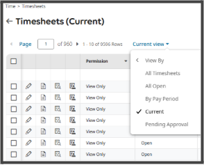 current timesheets view