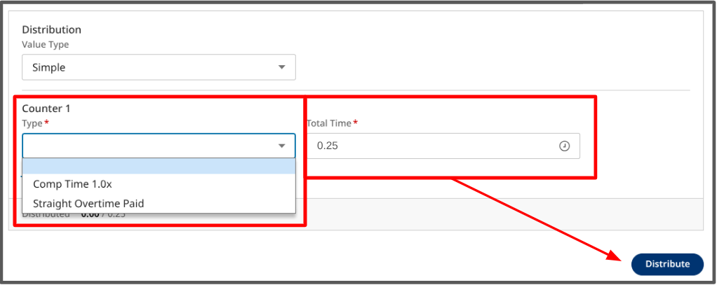 Counter options and Total time to distribute