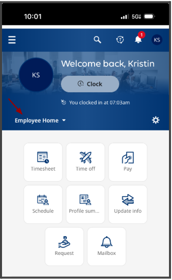 Employee Home Screen