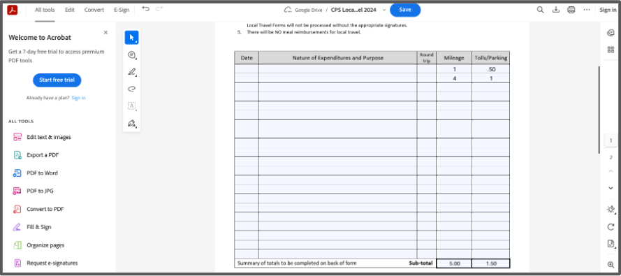 Adobe Acrobat fillable pdf example