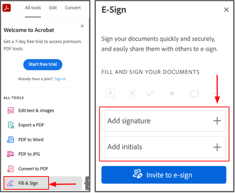 fill & sign, add signature or initials