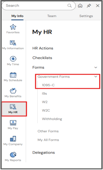 My HR/1095-C selection