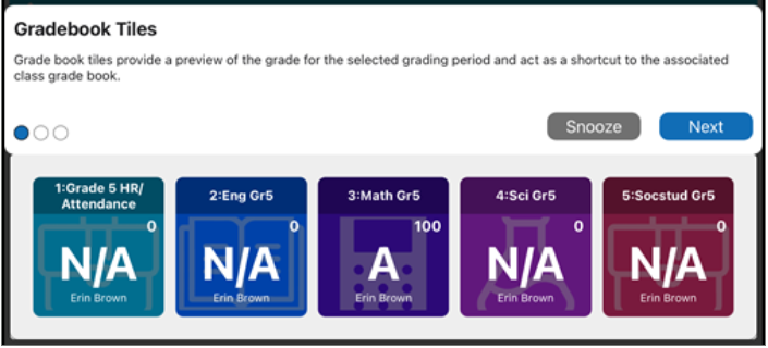 grade book tiles message
