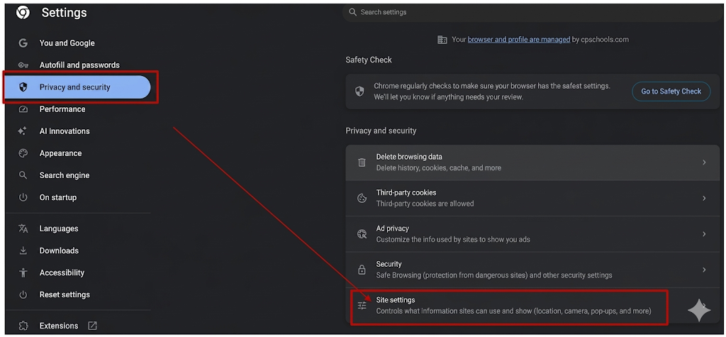 Privacy and Security Settings