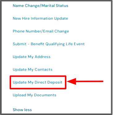 select update my direct deposti