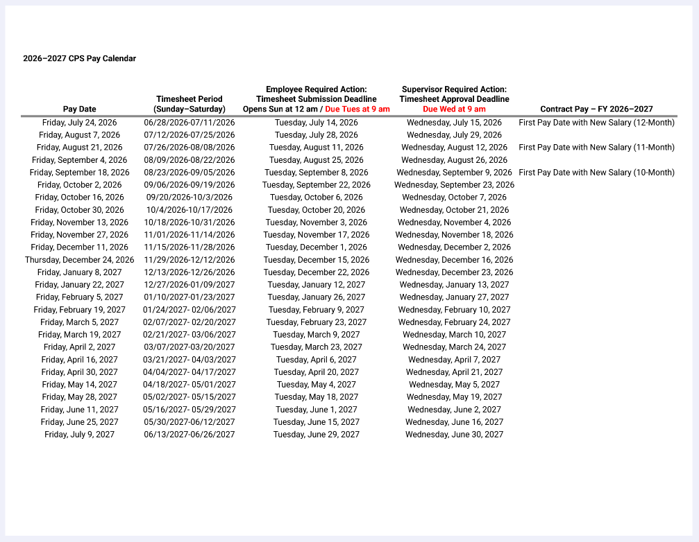 26-27 pay and timesheet dates