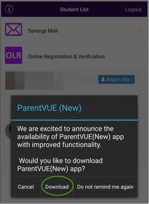 parentvue popup message to upgrade