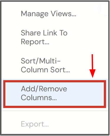 add/remove columns menu selection