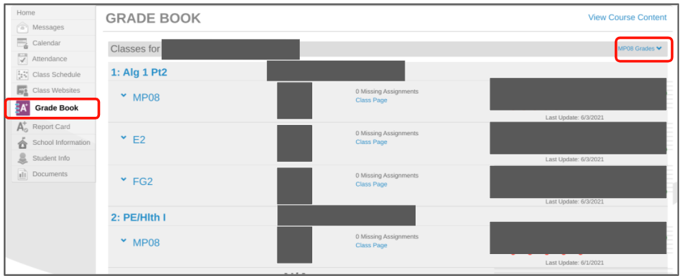 gradebook window