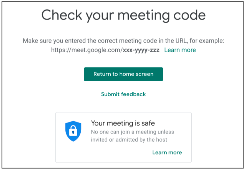 error message check your meeting code