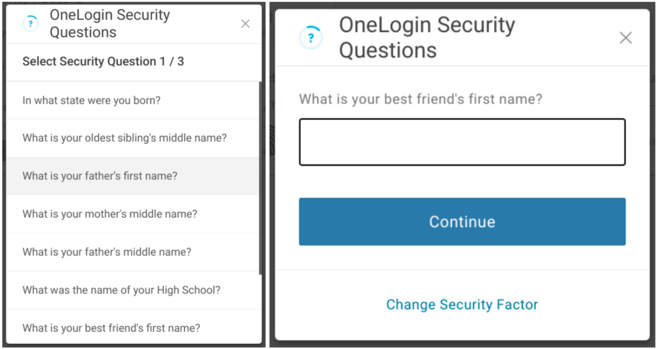 security questions selections