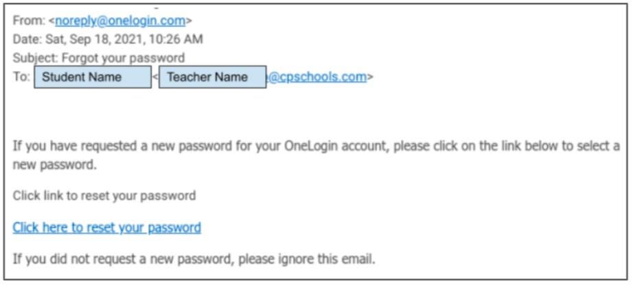 teacher email for student password reset
