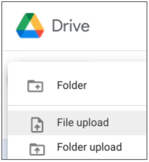 file and folder upload menu selections