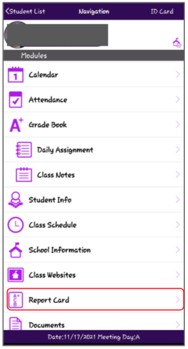 report card menu option
