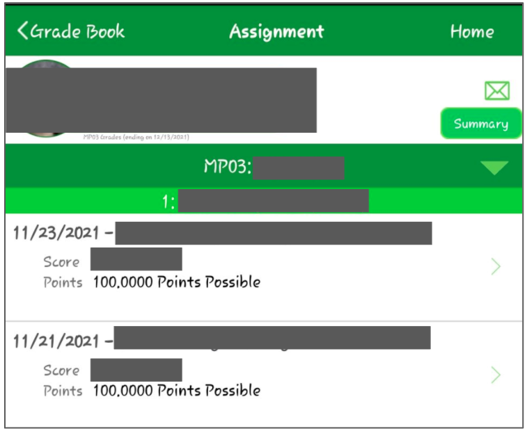 course assignment grades