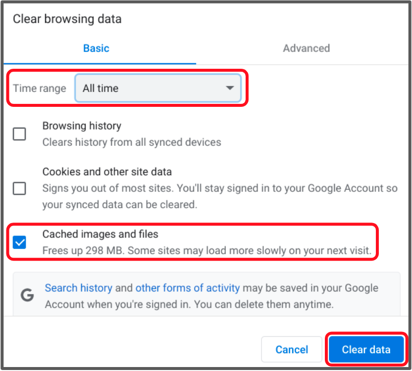 clear browsing data options