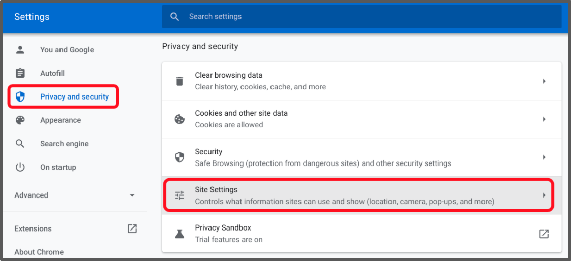 privacy security site settings