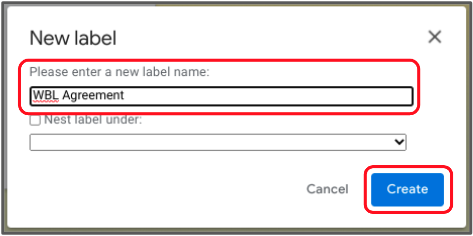 create new label screen