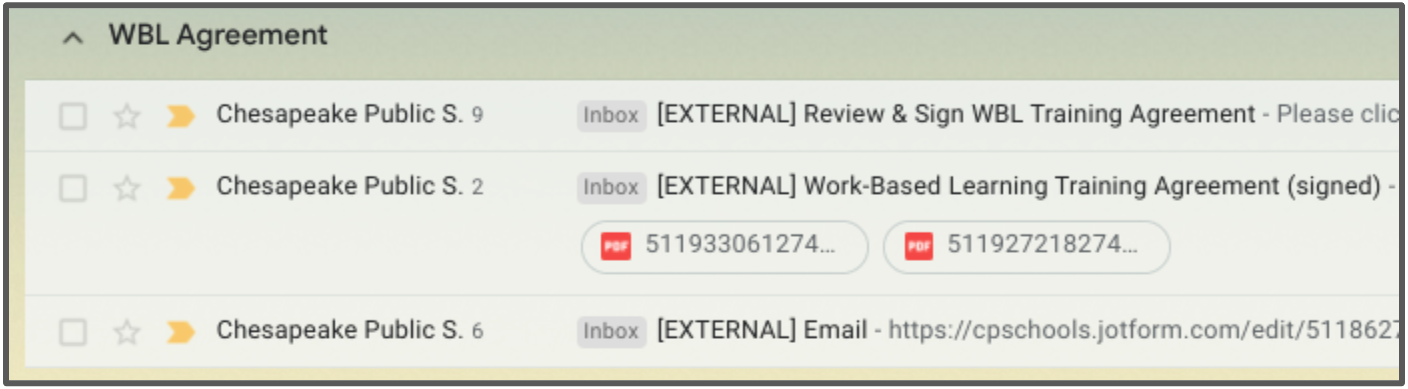 filtered inbox example