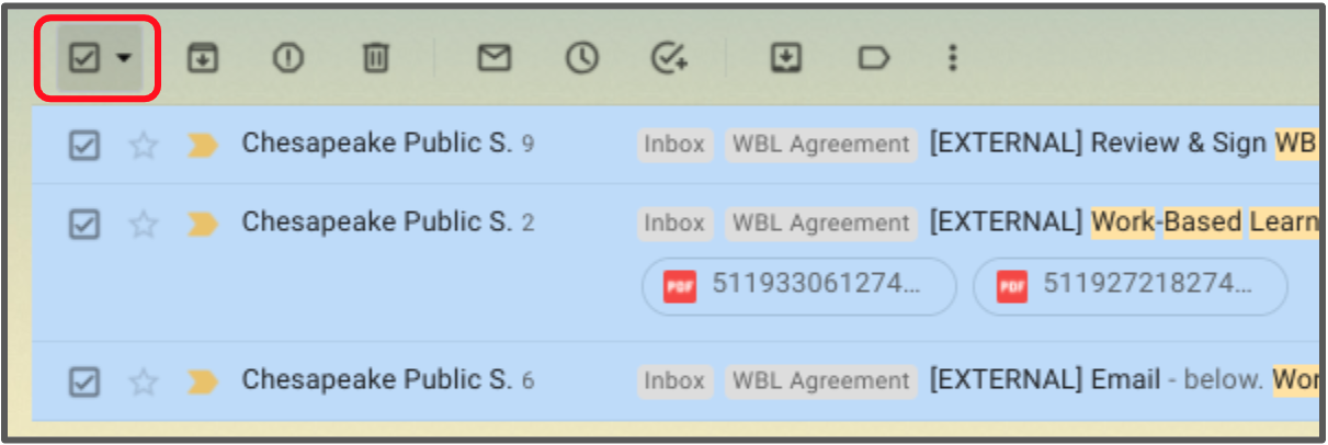 check box to select all messages
