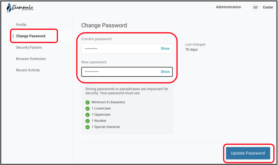 change password screen