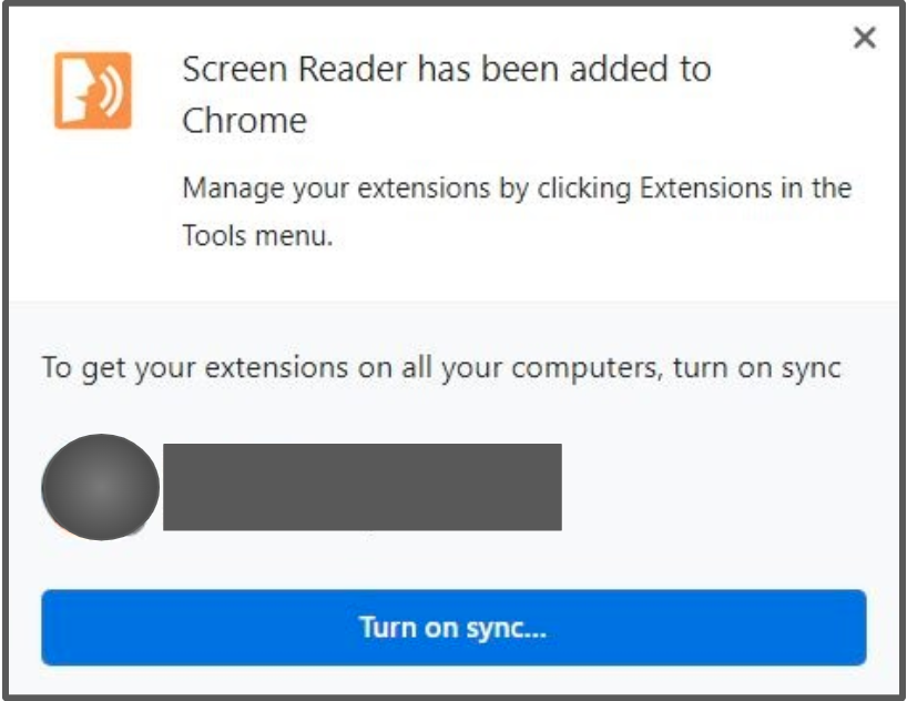 screen reader has been added to chrome pop up window