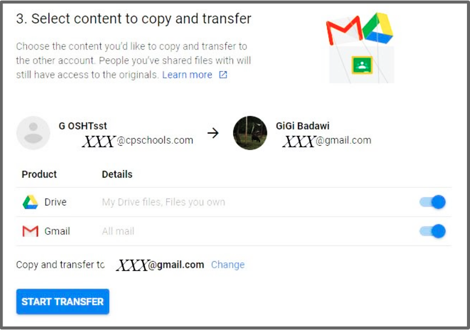 select content to copy and transfer screen